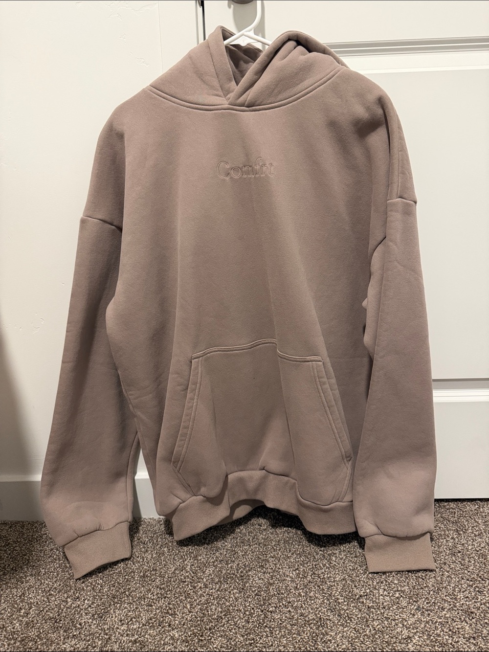Comfort Embroidered Taupe Hoodie - Women's Relaxed Pullover